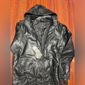 Black Leather Jacket with hood